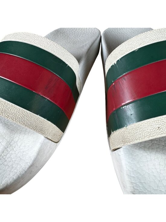 Gucci Men\'s Pursuit \'72 White Rubber Pool Slides Green/Red Web Size UK 5 US 6 main image 7